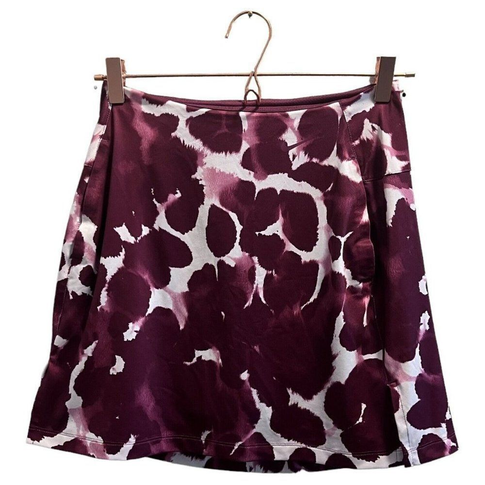 NIKE Womens Dri Fit 17" Size XS UV Victory Print Golf Skort Skirt Burgundy Whit